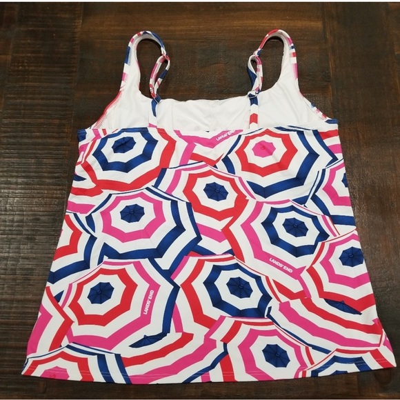 Lands' End Classic Cobalt Beach Umbrella Square Neck Tankini - Picture 4 of 9